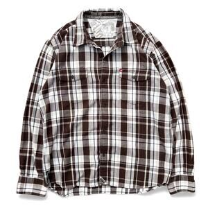 Vintage Y2K Quiksilver Flannel Plaid Button Up Shirt Skater Surf Brown Blue Tan